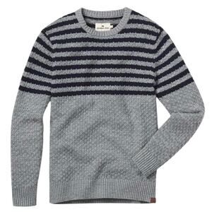 THENORMALBRAND Pique Stitch Crew Long Sleeve Sweater Gray Navy Stripes EUC Small